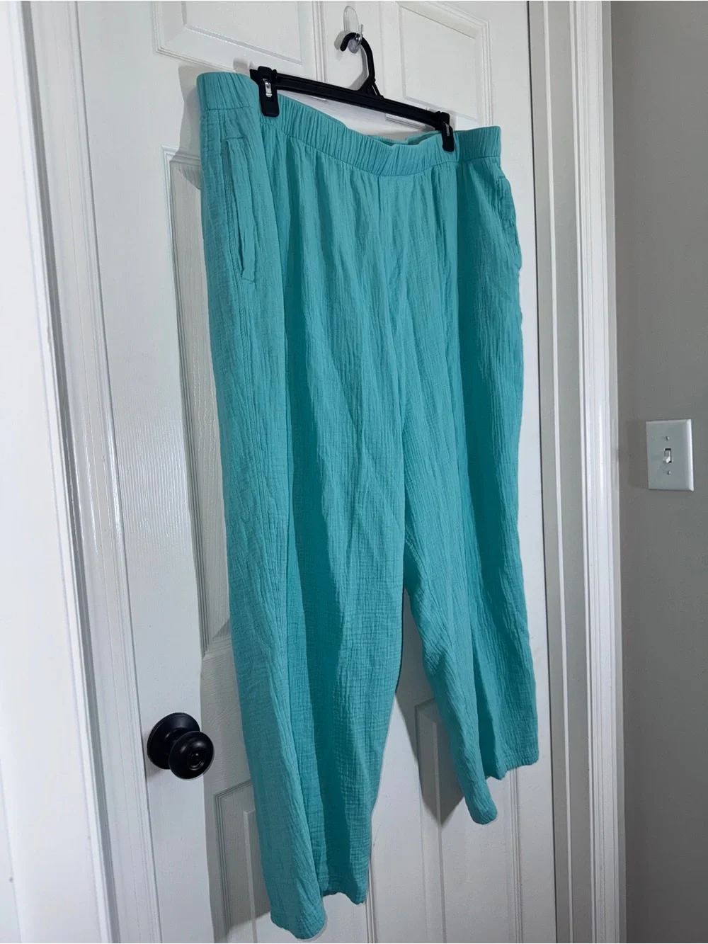 Coldwater Creek Turquoise Mint Green Wide-Leg Elastic-Waist Cotton Gauze Pants